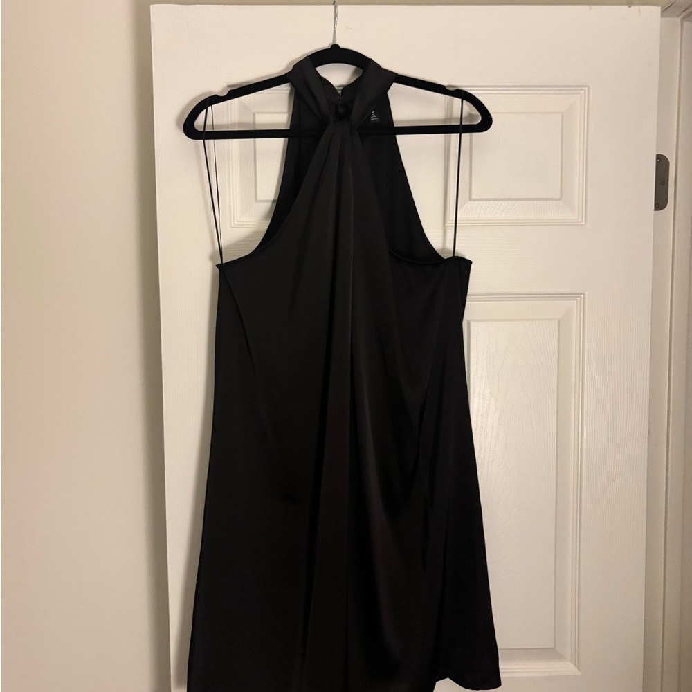 Aqua Black Sleeveless Halter A-line Dress